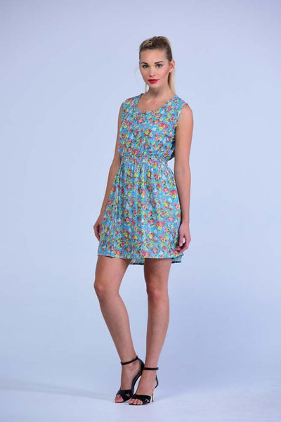 Sky Blue Retro Style Sleeveless English Blossoms Skater Dress - Women Dresses - yz-buyer.myshopify.com