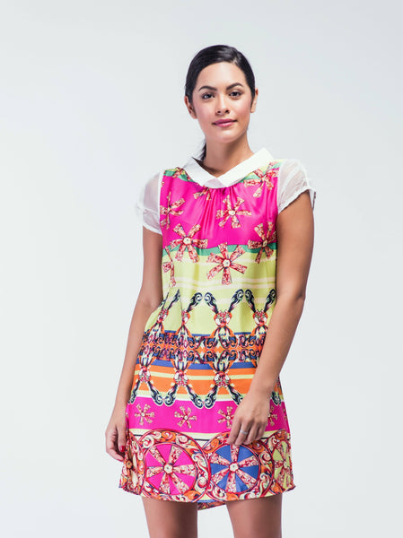 Meinihong Doll Collar with Pleated Cap Sleeve Shift Dress - Women Dresses - yz-buyer.myshopify.com