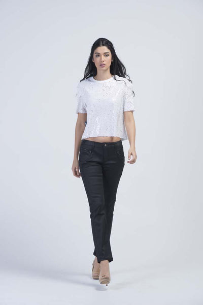 Nix Leather Look Skinny Jeans - Charcoal Black - Women Jeans - yz-buyer.myshopify.com