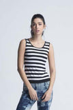 Sleeveless sports T-Shirt - Black & White horizontal stripes - Women T-Shirts - yz-buyer.myshopify.com