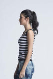 Sleeveless sports T-Shirt - Black & White horizontal stripes - Women T-Shirts - yz-buyer.myshopify.com