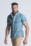 Top European Brand Slim-fit Half Sleeve Linen Shirt - Pine Green - Men Shirts - yz-buyer.myshopify.com