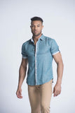 Top European Brand Slim-fit Half Sleeve Linen Shirt - Pine Green - Men Shirts - yz-buyer.myshopify.com