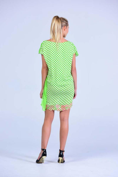 Lime green Checks with Floral Motifs Shift Dress - Women Dresses - yz-buyer.myshopify.com