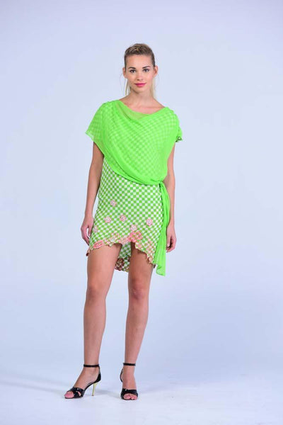 Lime green Checks with Floral Motifs Shift Dress - Women Dresses - yz-buyer.myshopify.com