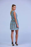 Sky Blue Retro Style Sleeveless English Blossoms  Skater Dress - Women Dresses - yz-buyer.myshopify.com