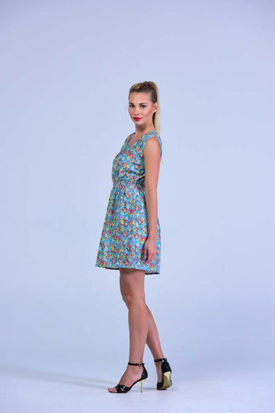 Sky Blue Retro Style Sleeveless English Blossoms  Skater Dress - Women Dresses - yz-buyer.myshopify.com