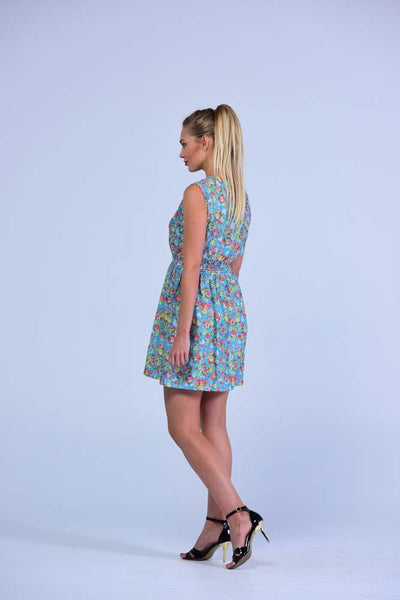 Sky Blue Retro Style Sleeveless English Blossoms  Skater Dress - Women Dresses - yz-buyer.myshopify.com