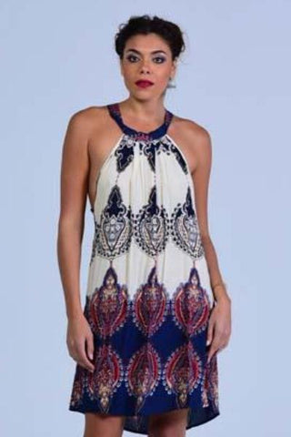 Paisley Print Halter Neck  Shift Dress - Women Dresses - yz-buyer.myshopify.com