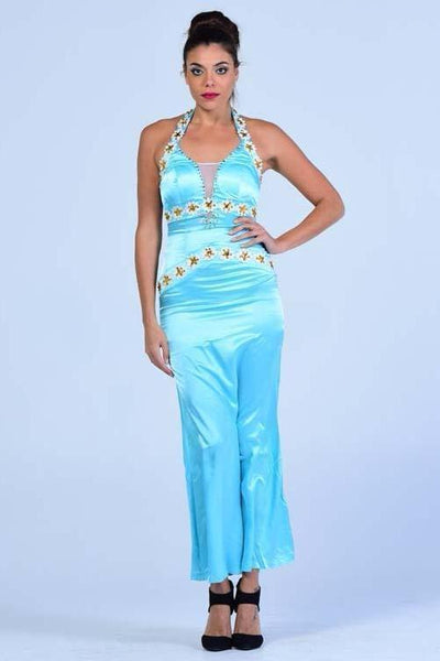 Sky Blue Plunging Neck Wiggle Gown - Women Dresses - yz-buyer.myshopify.com