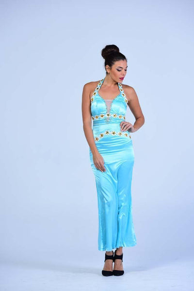 Sky Blue Plunging Neck Wiggle Gown - Women Dresses - yz-buyer.myshopify.com