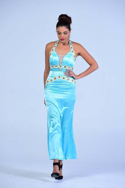 Sky Blue Plunging Neck Wiggle Gown - Women Dresses - yz-buyer.myshopify.com