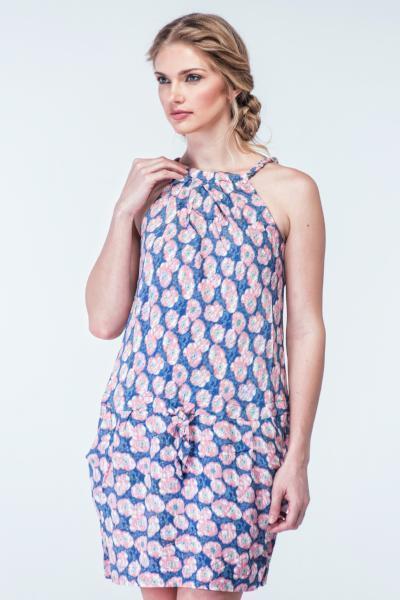 Silk Blend Knotted neck strap Blouson printed Dress - OEM to major Belgian brand - Women Dresses - yz-buyer.myshopify.com