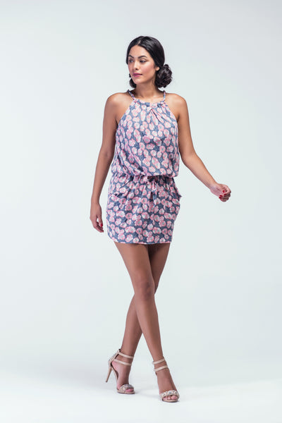 Silk Blend Knotted neck strap Blouson printed Dress - OEM to major Belgian brand - Women Dresses - yz-buyer.myshopify.com